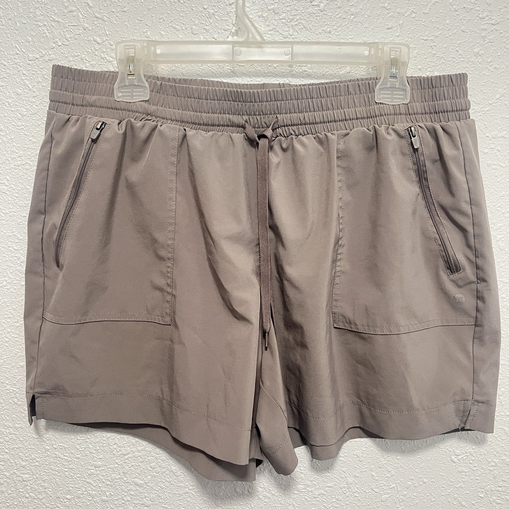 RBX Mens Size XL Taupe Gray Athletic Shorts Drawstring Waist Zip Pockets RN63619